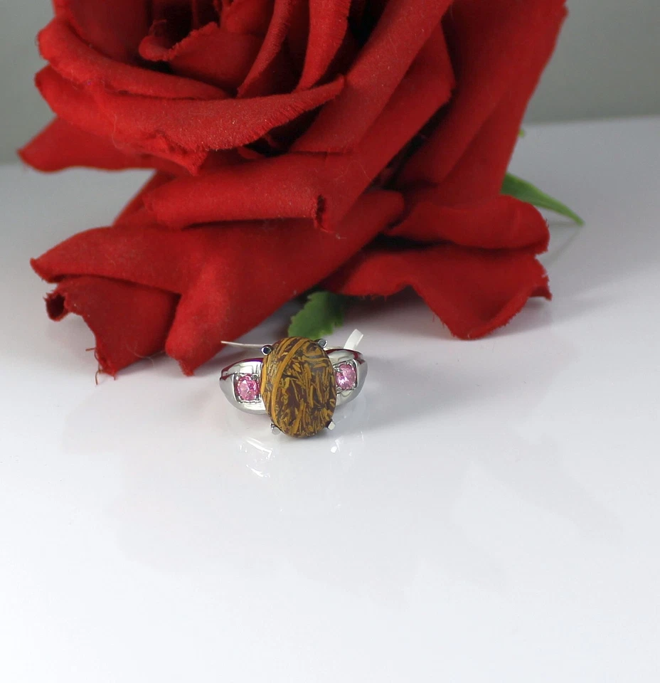 NUEVO CON ETIQUETAS SIMULADO MADERA ROSA BRILLANTE TALLA 10 ANILLO RESCATE GATO Foto 1 de 2