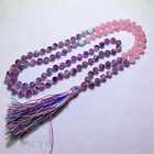 8Mm Amethyst Rose Quartz Gemstone Tassel 108 Beads Bracelet Tranquility Crystal