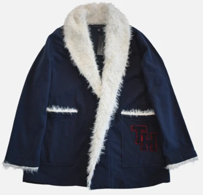 New TOMMY HILFIGER Faux Fur Trim Open Front Women's Cardigan Sweater Blazer M - Image 1 of 4