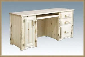 Rustic LOG OFFICE DESK Lodge Cabin Furniture Solid Wood Desks - Picture 1 of 4