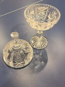 Vintage Kristall Kompott oder Bonboniere mit Deckel, groß, geätzt - Bild 1 von 2