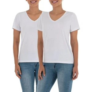 NWT Time and Tru Women’s 100% Pima Cotton V-Neck T-Shirt White Size XL 2 PACK - Picture 1 of 3