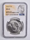 MS63 1925-S Peace Silver Dollar 100th Anniv 2021 Special Label NGC