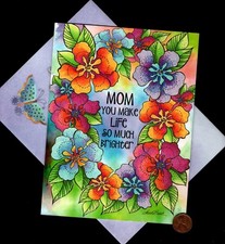 LAUREL BURCH Tropical Flowers GLITTERED Mother's Day - Greeting Card W/ Tracking