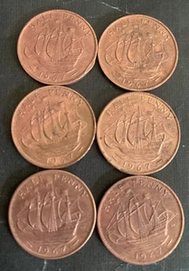 Lot of 6 XF- Beautiful-Half Penny Coins -1967 -- Elizabeth II - Picture 1 of 1