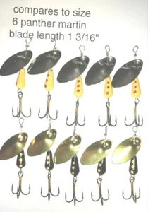 10, size 6, 1/4 oz, FISHGRUB SPINNERS 5 yellow Martin, 5 black panther - Picture 1 of 1