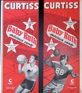 2 Print Ads 1950's Curtiss Baby Ruth Candy Bar Basketball Football Quarterback - Imagen 1 de 1