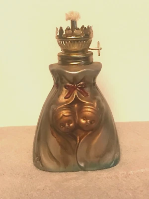 Vintage Painted Glass TP with 2 Little Indians Oil Lamp Base - Image 1 of 4