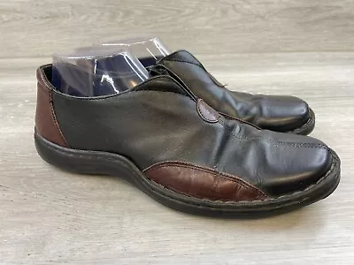 Josef Seibel Women's 10.5 Black Leather Two-Tone Slip-On Driving Loafer Shoes - Image 1 of 4