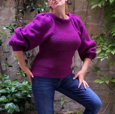 Maglione Donna Lavorato a Maglia con Maniche a Sbuffo Viola