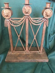 Antiqu vintage wrought iron candelabra 3 arms. W,10'' 5/8. H 16'' 5/8 - Picture 1 of 5