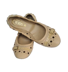 Tod's Biege Perforate Design Leather W/Buckle Ballet Shoes Made In Italy Sz 41 - Picture 1 of 10