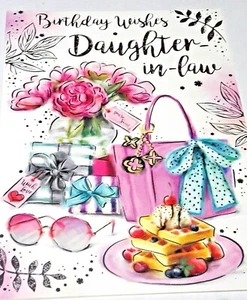 Daughter-in-Law Birthday Card. Flowers/Presents Theme. Kingfisher Cards.  - Picture 1 of 4