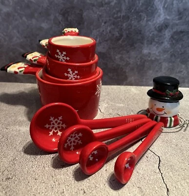Snowman Ceramic Measuring Cup And Measuring Spoon Sets Preowned  - Image 1 of 4