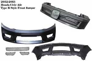 JDM Type R Style Front Bumper for 2012-15 Honda Civic 4dr + MU STYLE GRILL - Picture 1 of 1