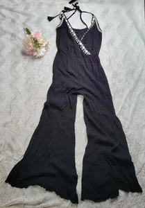 1. State Women Black White Embroidered Halter High-Slit Jumpsuit Size S - Picture 1 of 11