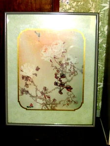 INTERCRAFT 23 x 29 CLIMBING WHITE ROSES pastel greens yellow wood frame (N clst) - Picture 1 of 5