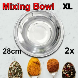 2Pcs Extra Large Mixing Bowl Durable Stainless Steel Polished Round Bowl 28cm - Picture 1 of 5