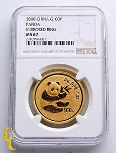 2000 Gold Chinese Panda 1 oz. G500Y Mirrored Ring Graded by NGC as MS-67! 