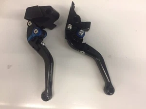 Pazzo F-44/K-750 Folding Shorty Brake & Clutch Levers Pair Black/Blue Kawasaki - Picture 1 of 1
