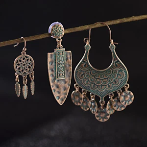Juego de 3 piezas de pendientes colgantes de bronce tibetano de bronce retro para mujer boho - Imagen 1 de 41
