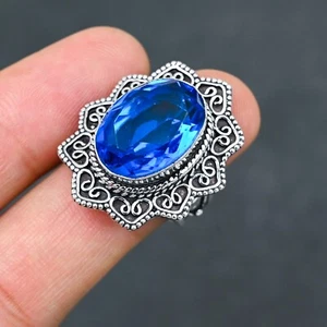 Blue Tanzanite Gemstone 925 Sterling Silver Ring Handmade Jewelry Ring Gift For - Picture 1 of 5