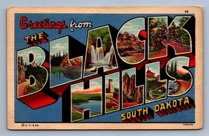 Postcard Vintage Large Letter Greetings From Black Hills South Dakota Linen - Picture 1 of 2