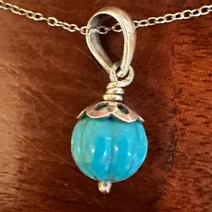 Catena ciondolo turchese argento 925 marcato minimalista boho bohemien western - Foto 1 di 11
