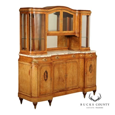 Antigua cabaña buffet francesa estilo Luis XVI burl nogal mármol Foto 1 de 4