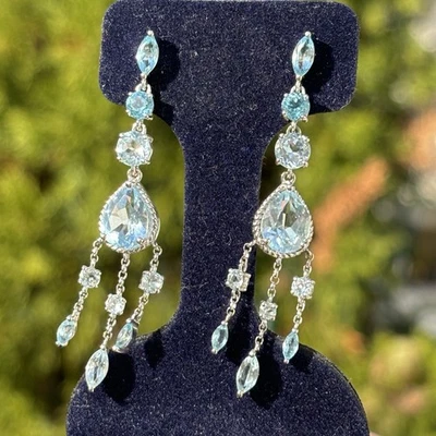 "Pendientes de araña Ross Simons de topacio azul de 6,60 quilates de plata de ley 925 colgantes de 2""" Foto 1 de 4