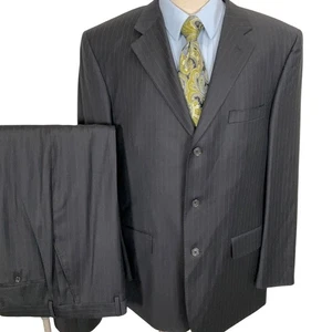 Pronto Uomo Couture Suit Men 44L 35W 32L Black PInstripe Super 120s Wool Classic - Picture 1 of 19
