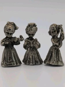 Miniature SET 3 Pewter Girl Figurines with Songbook Violin Mandolin 1 3/8” Tall - Picture 1 of 4
