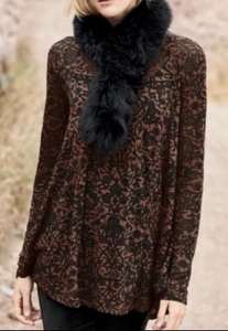 Top Peruvian Connection Ankara Burnout manica lunga marrone nero donna taglia XS/S - Foto 1 di 7