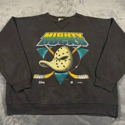 Vintage 1992 Mighty Ducks Sweatshirt Mens XL Black Salem Sportswear NHL Hockey - Image 1 of 4