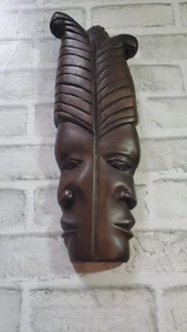 Máscara de madera africana tallada a mano de doble cara arte de pared decoración tribal - Imagen 1 de 9