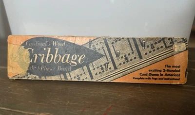 Vintage Cardinal's Wood Cribbage Board 2 Player Original Box No 61 with 7 Pegs - Image 1 of 4