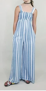 TRACTR WIDE LEG JUMPSUIT NWT SIZE 10/30 Striped Blue White - Picture 1 of 5