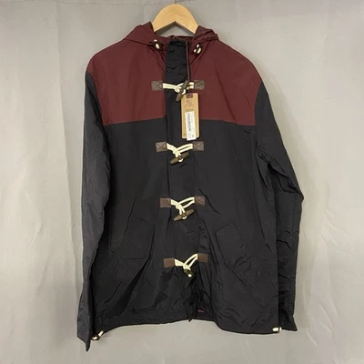 BNWT Brave Soul Lightweight Jacket Mens XL Black Burgundy Coat Lined Hood - Image 1 of 4