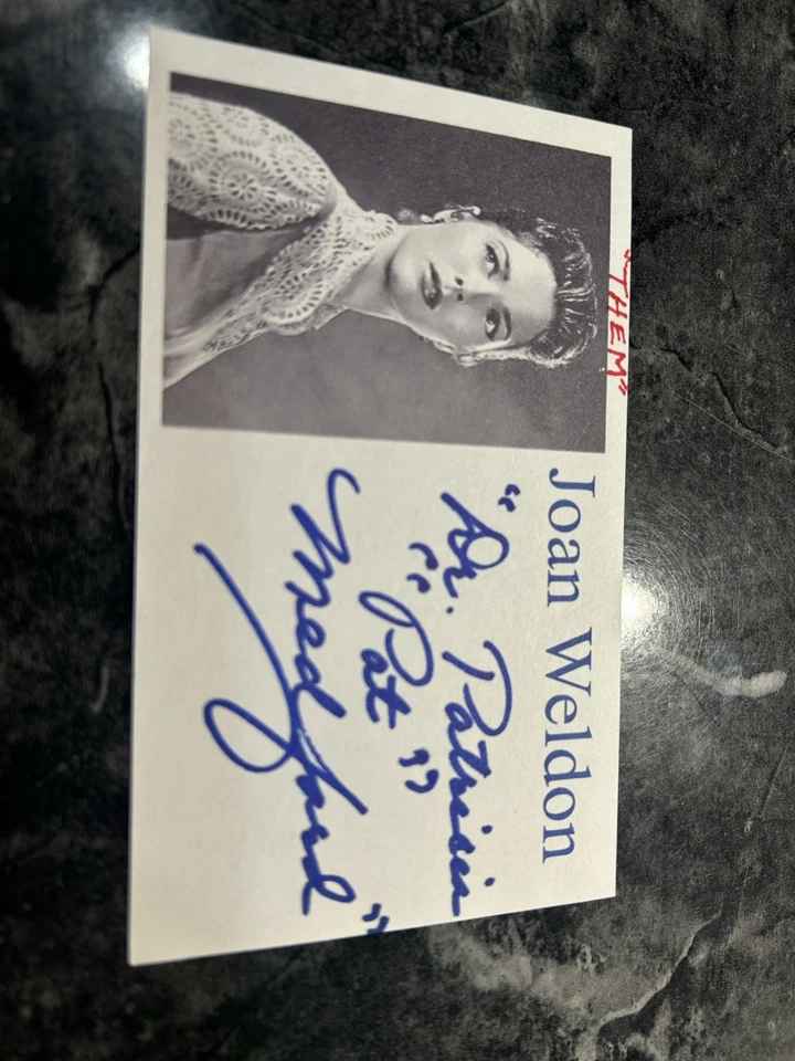 Tarjeta de índice 3x5 autografiada por Joan Weldon - Dr. Pat Medford de la película "¡Ellos!" Foto 1 de 1