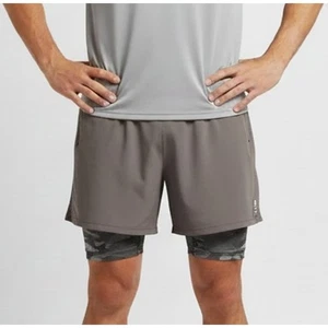MTA Sport Medium Herren 2 in 1 Laufshorts grau braun mit Camoflauge Innenfutter - Bild 1 von 11