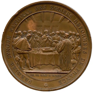 FRANCIA 1859 IGLESIAS REFORMADAS PRIMER SÍNODO NACIONAL MEDALLA COBRE, BOVY 68MM 147G - Imagen 1 de 4