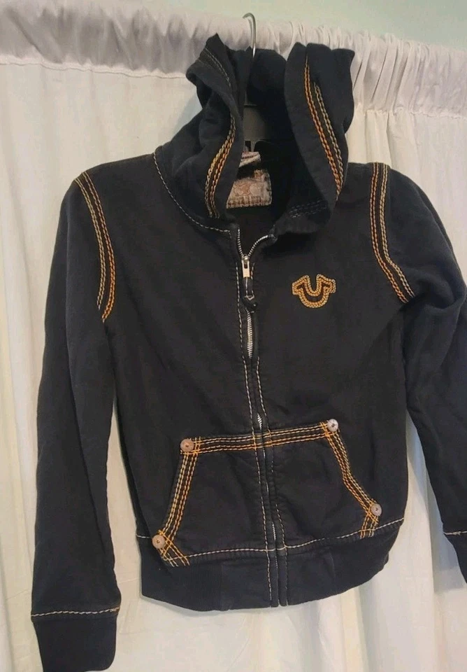 True Religion Sudadera con Capucha Cosida Cuádruple Talla L Juvenil Negra Con Herradura Amarilla Foto 1 de 4