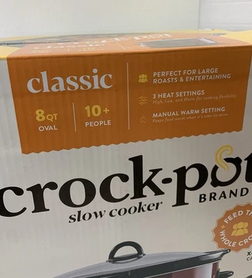 Classic Crock-pot Oval Manual XL Slow Cooker 8 Qt RED Stainless Steel SCV800 NEW - Image 1 of 4