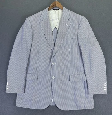 Chaqueta Blazer Brooks Brothers Para Hombre 46L Azul Blanco Nogal Rayas Seersucker Foto 1 de 4