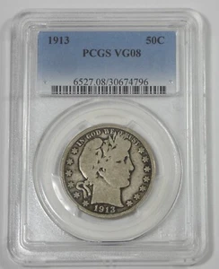Medio dólar barbero 1913 certificado graduación profesional en muy buena condición 08 plata 50c - Imagen 1 de 4
