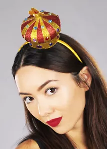 Glitter Mini Crown Headpiece Fairytale Queen Fancy Dress Accessory on Headband - Picture 1 of 2