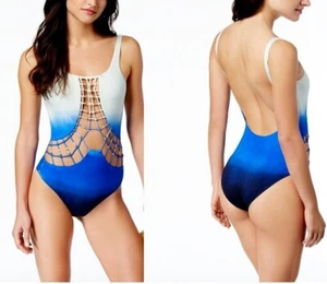 Dolce Vita Blue Ombre Macrame Cut Out One Piece Maillot Mio Size XS Swimsuit NWT - Picture 1 of 5