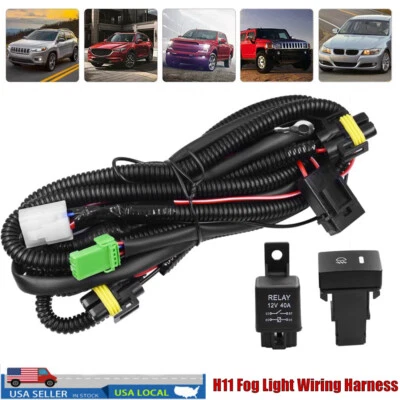 H11 Fog Light Wiring LED Indicators Switch Harness Sockets Wire 12V 40A Relay - Image 1 of 4