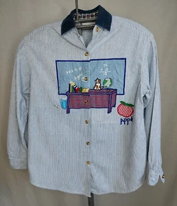 Camisa De Colección Casey & Max Teacher Escritorio Gato Para Mujer S Azul Rayas Abotonadas Escuela - Imagen 1 de 14