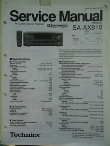 Service Manual Original Vintage TECHNICS Amplifier  Model SA-AX810 - Imagen 1 de 1